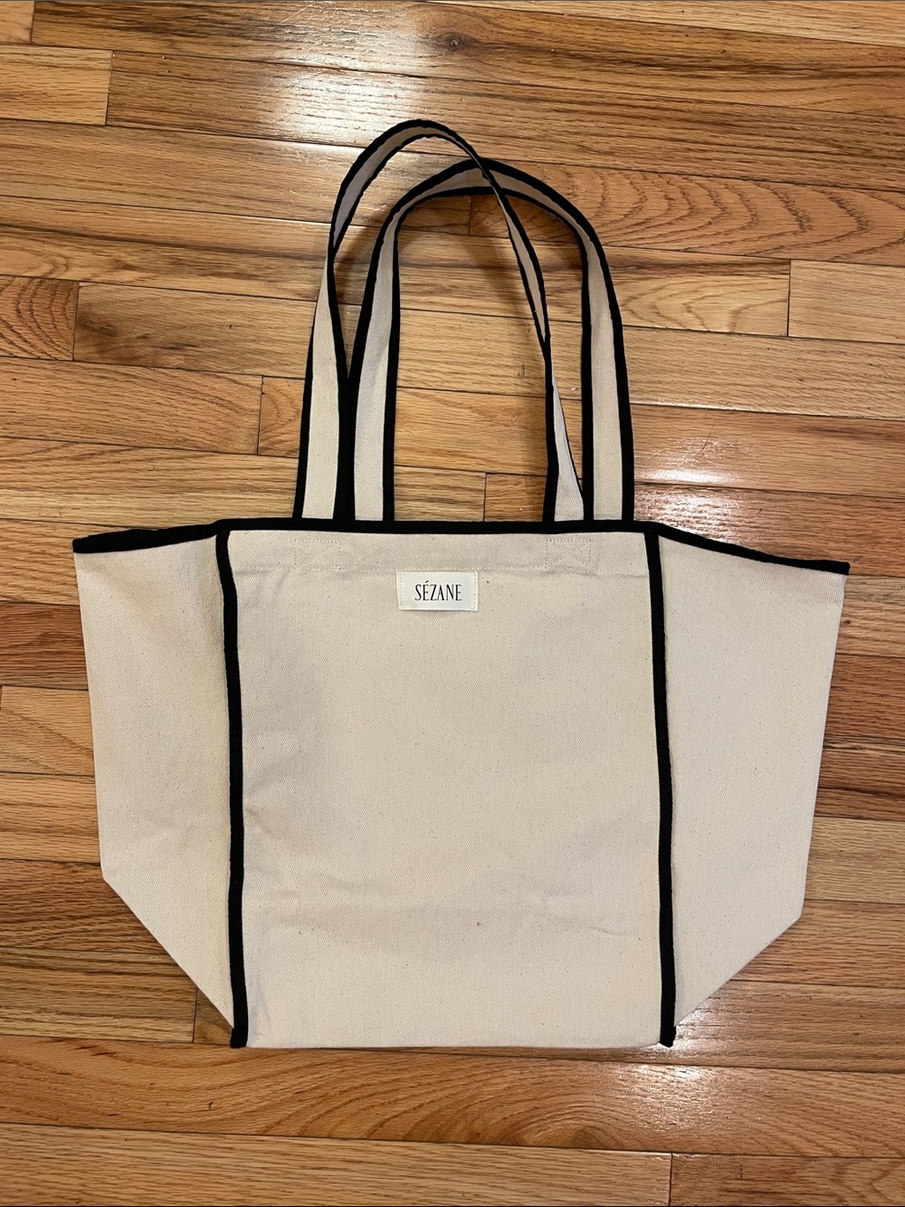Sezane Cream Canvas Tote with Black Trim NWT